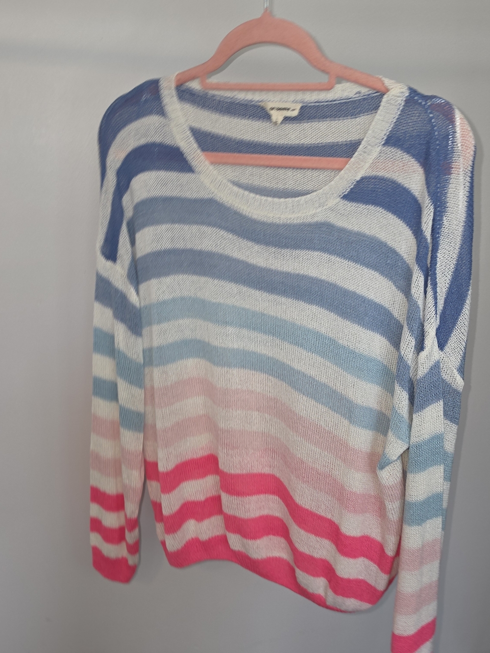 eesome Striped Crewneck Sweater in Blue, White & Pink